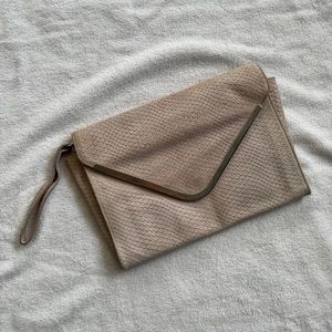 Comptoir des Cottoniers Blush Pink Calfskin Leather Suede Wristlet Clutch Bag